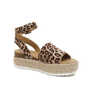 Soda Topic Open Toe Buckle Ankle Strap Espadrilles Flatform Wedge Casual Sandal (Cheetah, us_footwea...