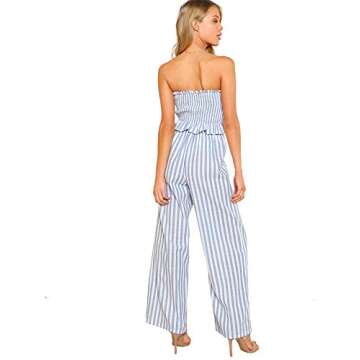 Floerns Women's Summer 2 Piece Outfits Sleeveless Tube Crop Cami Top and Pants Sets A Blue White S