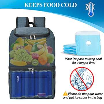 Insulated Cooler Backpack for Men Women 35 Cans - Lightweight Double Deck Lunch Backpack - Cooler Bag for Hiking, Travel, Picnics, Camping, Fishing, Outdoor -MIYCOO(25L, Blue)