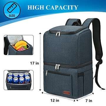 Insulated Cooler Backpack for Men Women 35 Cans - Lightweight Double Deck Lunch Backpack - Cooler Bag for Hiking, Travel, Picnics, Camping, Fishing, Outdoor -MIYCOO(25L, Blue)