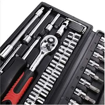 VEHIMACH Drive Socket Set, SAE and Metric Hex Bit Socket Set, Ratchet Wrench Set with S2 & CR-V Sockets, Mechanic Tool Kits for Auto Repair Household