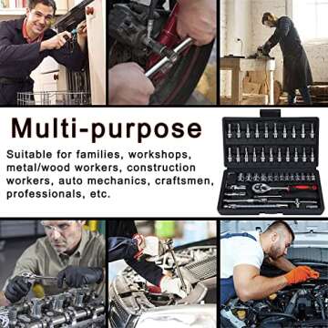 VEHIMACH Drive Socket Set, SAE and Metric Hex Bit Socket Set, Ratchet Wrench Set with S2 & CR-V Sockets, Mechanic Tool Kits for Auto Repair Household