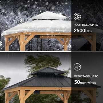 SUNJOY 11 x 11 ft. Wood Gazebo Standard Cedar Framed Gazebos with Black Double Steel Hardtop Roof for Garden, Backyard Shade, Matte Black Roof + Natural Wood Frame