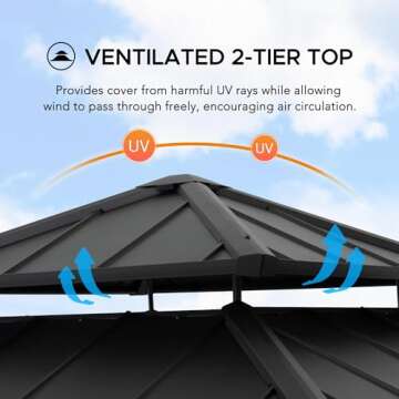 SUNJOY 11 x 11 ft. Wood Gazebo Standard Cedar Framed Gazebos with Black Double Steel Hardtop Roof for Garden, Backyard Shade, Matte Black Roof + Natural Wood Frame