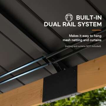 SUNJOY 11 x 11 ft. Wood Gazebo Standard Cedar Framed Gazebos with Black Double Steel Hardtop Roof for Garden, Backyard Shade, Matte Black Roof + Natural Wood Frame