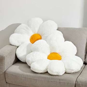 Ailive 21.65In Cute White Flower Throw Pillow Floor Cushion Pillow as Room Decor Desk Chair Cushion Decorative Bed Throw Pillows for Girls Adults