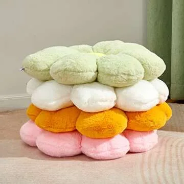 Ailive 21.65In Cute White Flower Throw Pillow Floor Cushion Pillow as Room Decor Desk Chair Cushion Decorative Bed Throw Pillows for Girls Adults