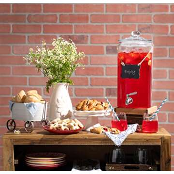 2 Gallon Beverage Serveware with Stainless Steel Spigot + Marker & Chalkboard 100% Leakproof Glass D...