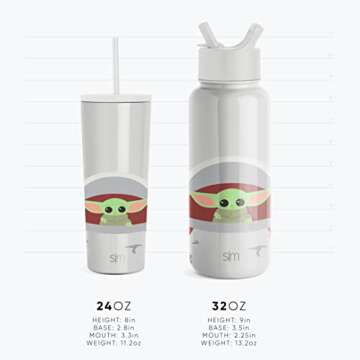 Simple Modern Star Wars Baby Yoda Water Bottle with Straw Lid Vacuum Insulated Stainless Steel Metal Thermos | Gifts for Women Men Reusable Leak Proof Flask | Summit Collection | 32oz The Child
