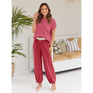 LILLUSORY Two 2 Piece Sets Womens 2025 Spring Summer Matching Lounge Sweatsuits Sweat Suits Trendy Travel Vacation Resort Wear Outfits Cozy Knit Loungewear Clothes Clothing Watermelon S