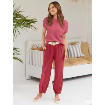 LILLUSORY Two 2 Piece Sets Womens 2025 Spring Summer Matching Lounge Sweatsuits Sweat Suits Trendy Travel Vacation Resort Wear Outfits Cozy Knit Loungewear Clothes Clothing Watermelon S