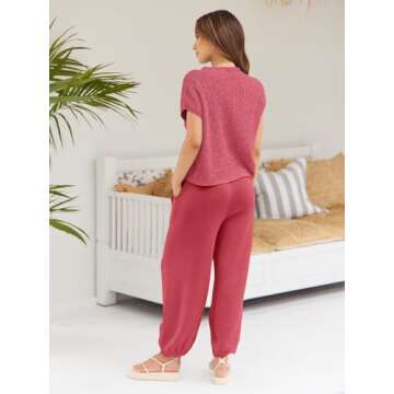 LILLUSORY Two 2 Piece Sets Womens 2025 Spring Summer Matching Lounge Sweatsuits Sweat Suits Trendy Travel Vacation Resort Wear Outfits Cozy Knit Loungewear Clothes Clothing Watermelon S