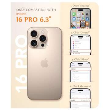 GVIEWIN for iPhone 16 Pro Case Compatible with MagSafe, with Screen & Lens Protectors, Military-Grad...