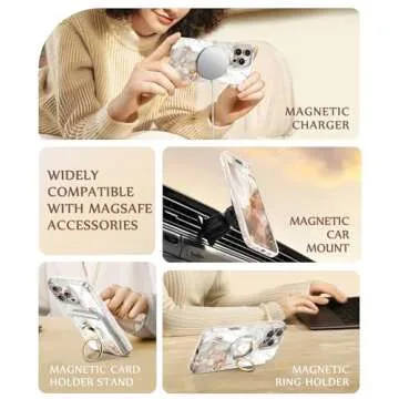 GVIEWIN for iPhone 16 Pro Case Compatible with MagSafe, with Screen & Lens Protectors, Military-Grade Protection Slim Marble Shockproof Magnetic Phone Case for 16 Pro 6.3", Pearlescent/Gold