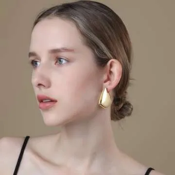 Apsvo Earrings Dupes for Women, Chunky Gold Hoop Earrings, Hypoallergenic Lightweight Hollow Open Te...