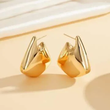 Apsvo Earrings Dupes for Women, Chunky Gold Hoop Earrings, Hypoallergenic Lightweight Hollow Open Teardrop Earring Trendy Jewelry (35mm gold&silver set)