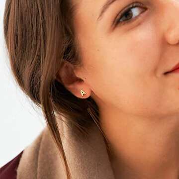 ChicSilver Small Studs Earrings 18K Gold Plated Fashion Dainty Letter B Initial Earrings for Women A...