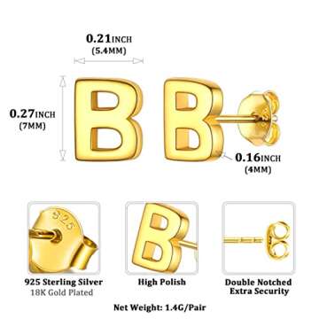 ChicSilver 18K Gold Plated Dainty Initial B Earrings
