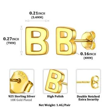 ChicSilver 18K Gold Plated Dainty Initial B Earrings