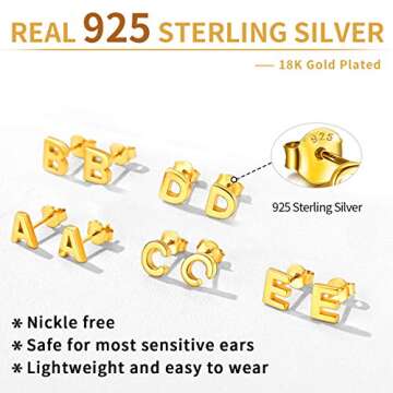 ChicSilver 18K Gold Plated Dainty Initial B Earrings