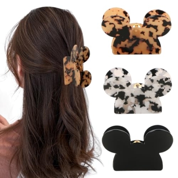BENOSPACE 3Pcs Acrylic Hair Clip Set - Unique Mouse Head Claw Clips for Women