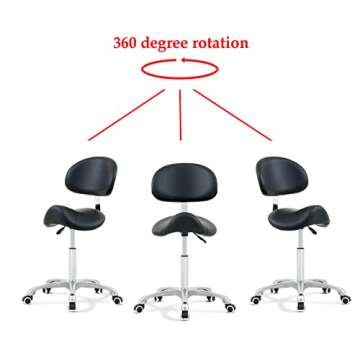 Antlu Saddle Stool Chair with Back Ergonomic Rolling Esthetician Seat for Salon Tattoo Shop Spa Home Dentist Clinic (with Backrest, Black)