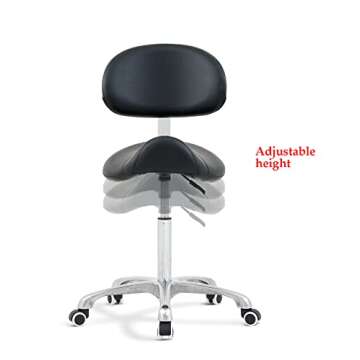 Antlu Saddle Stool Chair with Back Ergonomic Rolling Esthetician Seat for Salon Tattoo Shop Spa Home Dentist Clinic (with Backrest, Black)