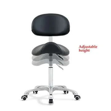 Antlu Saddle Stool Chair with Back Ergonomic Rolling Esthetician Seat for Salon Tattoo Shop Spa Home Dentist Clinic (with Backrest, Black)