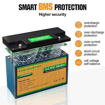 ECO-WORTHY 12V Lithium Battery, Rechargeable LiFePO4 Lithium Ion Phosphate Deep Cycle Battery Upgraded with BMS Protection for Trolling Motor, Marine, Kids Scooters, Power Wheels, RV
