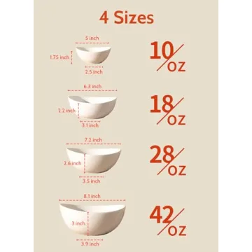 Sweese Porcelain Serving Bowls for Entertaining, 10-18-28-42 Ounce, Microwave & Dishwasher Safe, Large Serving Dishes, Prep Salad Bowls for Thanksgiving Christmas, White