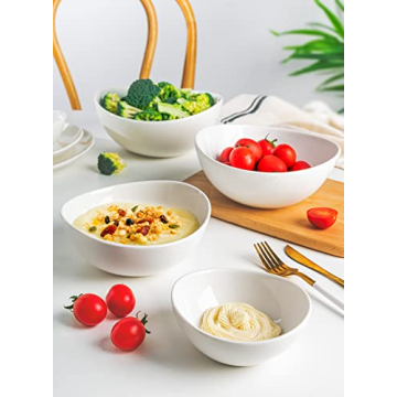 Sweese Porcelain Serving Bowls for Entertaining, 10-18-28-42 Ounce, Microwave & Dishwasher Safe, Large Serving Dishes, Prep Salad Bowls for Thanksgiving Christmas, White
