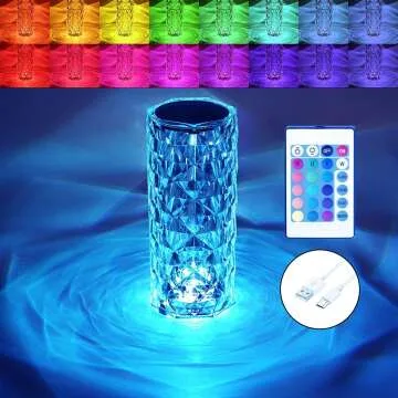 BGFHome Color Changing Crystal Table Lamp