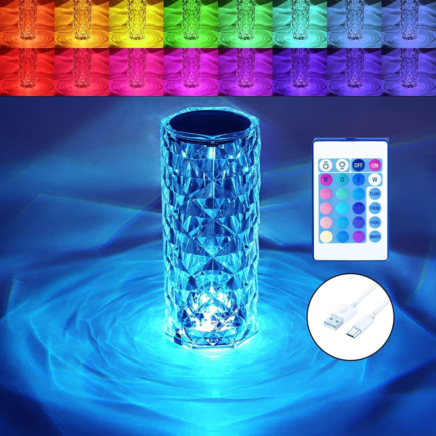 BGFHome Color Changing Crystal Table Lamp