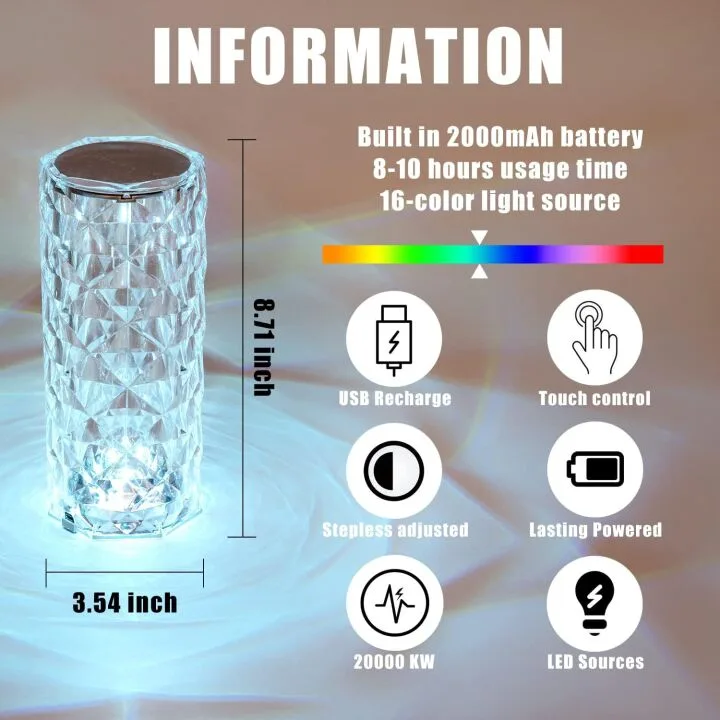 BGFHome Color Changing Crystal Table Lamp