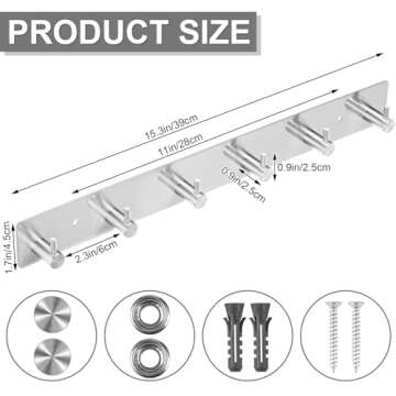 Yundoza Coat Rack Wall Mount,Coat Hooks Hanging for Robes Towels Keys Hats Bags (Brushed Nickel)