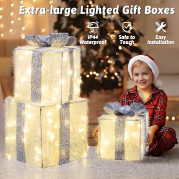 Elegear Large Lighted Christmas Gift Boxes Set of 3