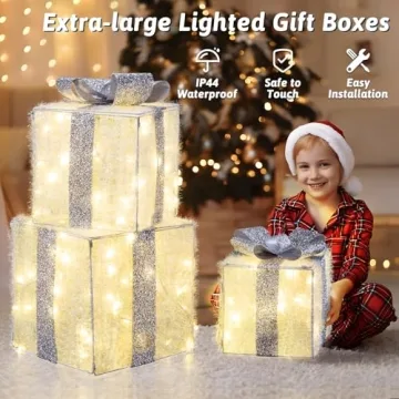 Elegear Large Lighted Christmas Gift Boxes Set of 3