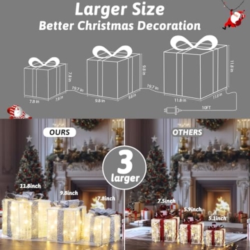 Elegear Large Lighted Christmas Gift Boxes Set of 3