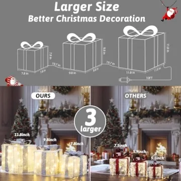 Elegear Large Lighted Christmas Gift Boxes Set of 3