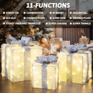 Elegear Large Lighted Christmas Gift Boxes Set of 3