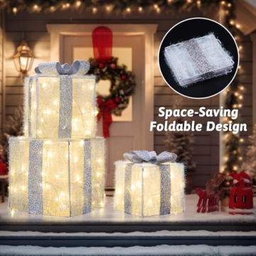 Elegear Large Lighted Christmas Gift Boxes Set of 3