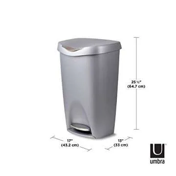 Umbra Brim 13 Gallon Trash Can with Lid - Large Kitchen Garbage Can with Stainless Steel Foot Pedal,...
