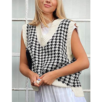 MISSACTIVER Houndstooth Knitted Sweater Vest for Women