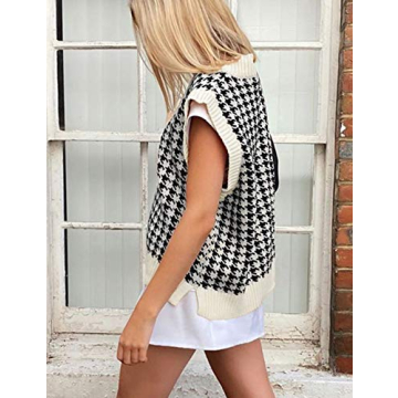 MISSACTIVER Houndstooth Knitted Sweater Vest for Women