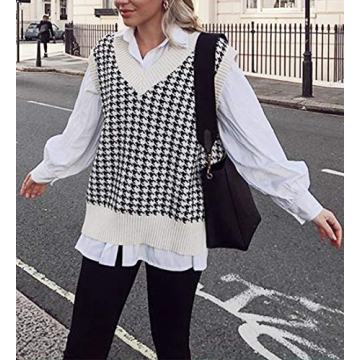 MISSACTIVER Houndstooth Knitted Sweater Vest for Women
