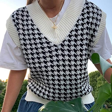 MISSACTIVER Houndstooth Knitted Sweater Vest for Women