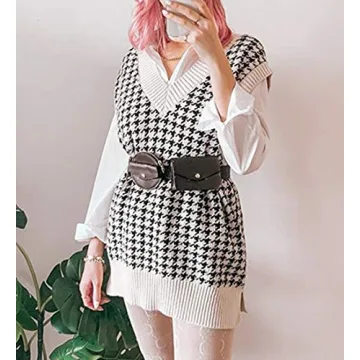 MISSACTIVER Houndstooth Knitted Sweater Vest for Women