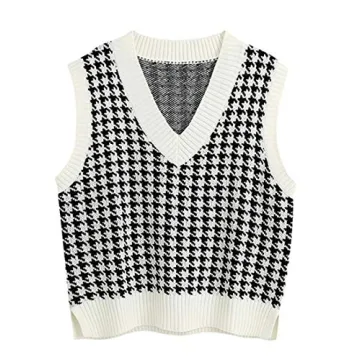 MISSACTIVER Houndstooth Knitted Sweater Vest for Women