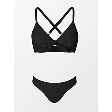 CUPSHE Bikini Set for Women Two Piece Swimsuit V Neck Knot Crisscross Low Waist Bathing Suit L, Black