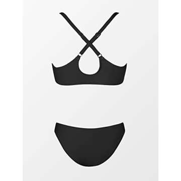 CUPSHE Bikini Set for Women Two Piece Swimsuit V Neck Knot Crisscross Low Waist Bathing Suit L, Black
